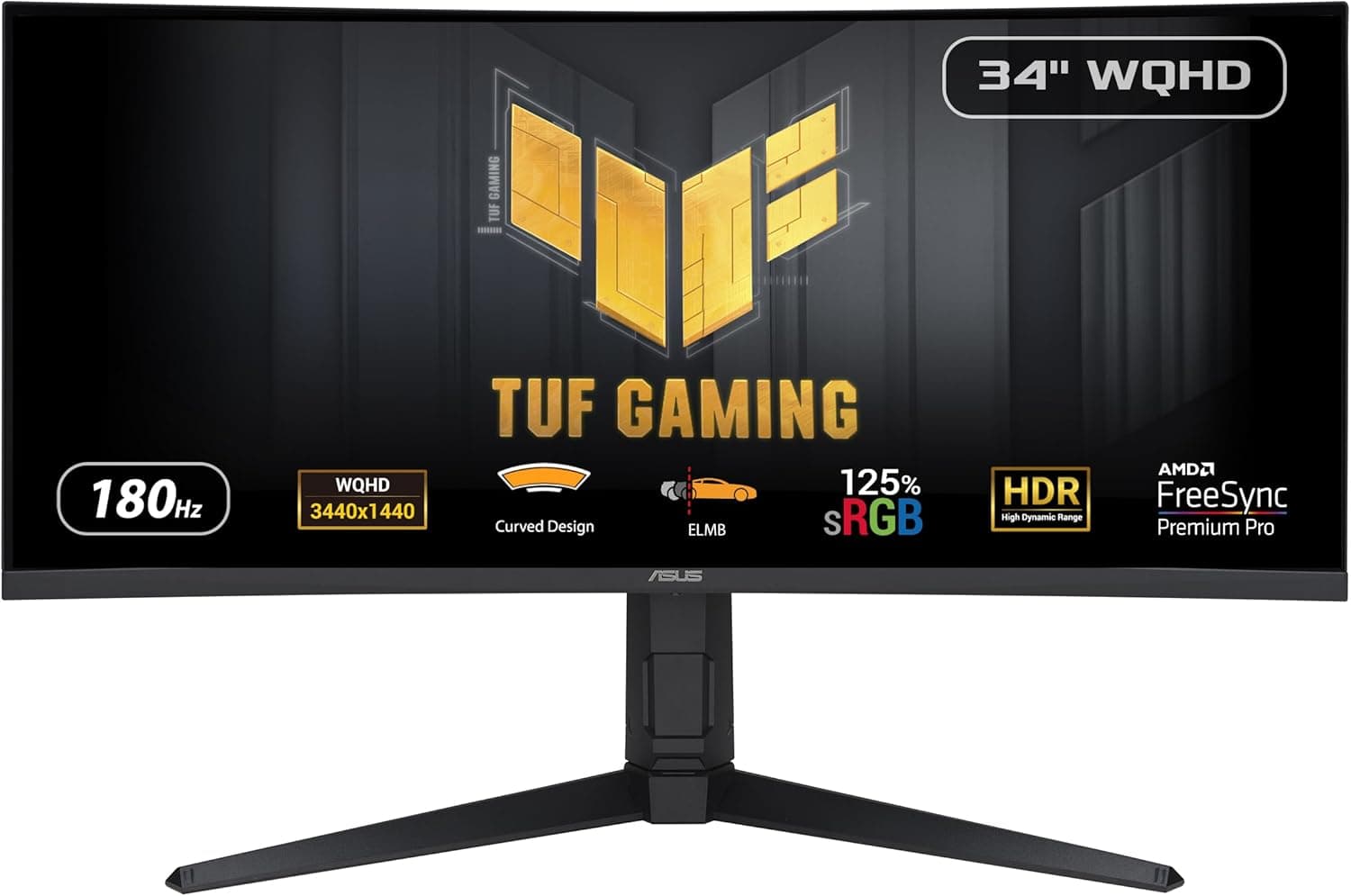 ASUS TUF VG34VQL3A Monitor de jogos curvo de 34" (WQHD, 180 Hz, 1500R, design curvo, extremo baixo movimento blur™, freesync™ premium pro , 1 ms (GTG), 125% sRGB, DisplayHDR™ 44 00, D isplayWidget