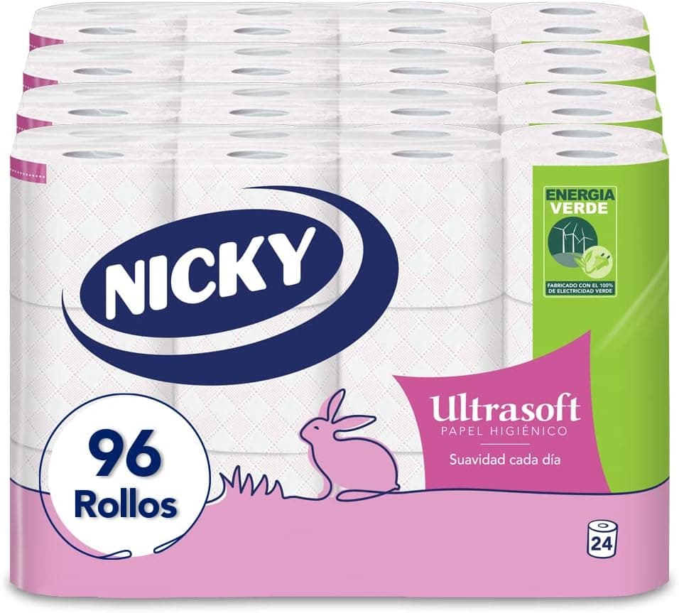 Nicky Ultrasoft Papel higiénico 96 rolos | 2 camadas, 140 serviços por rolo, com aroma suave e delicado de talco, a embalagem abre fácil, papel 100 % certificado FSC®