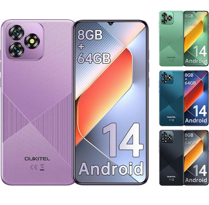 OUKITEL C53 Telemóvel 2024, ecrã HD de 6,6", Android 14 telemóveis livres, 8 GB (4 + 4) RAM + 64 GB ROM/TF 1TB telemóvel, bateria 4300 mAh, câmara 13 MP+ 5 MP, 4G Dual SIM - M Ouro