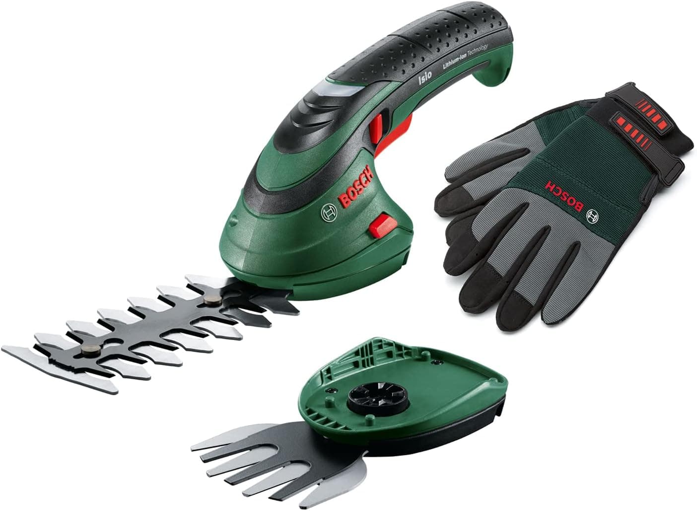 Bosch Conjunto de tesouras de corta-relvas a bateria Isio (3,6 V, comprimento da lâmina 12 cm, distância entre as lâminas 8 mm, luvas de jardinagem XL incluídas)