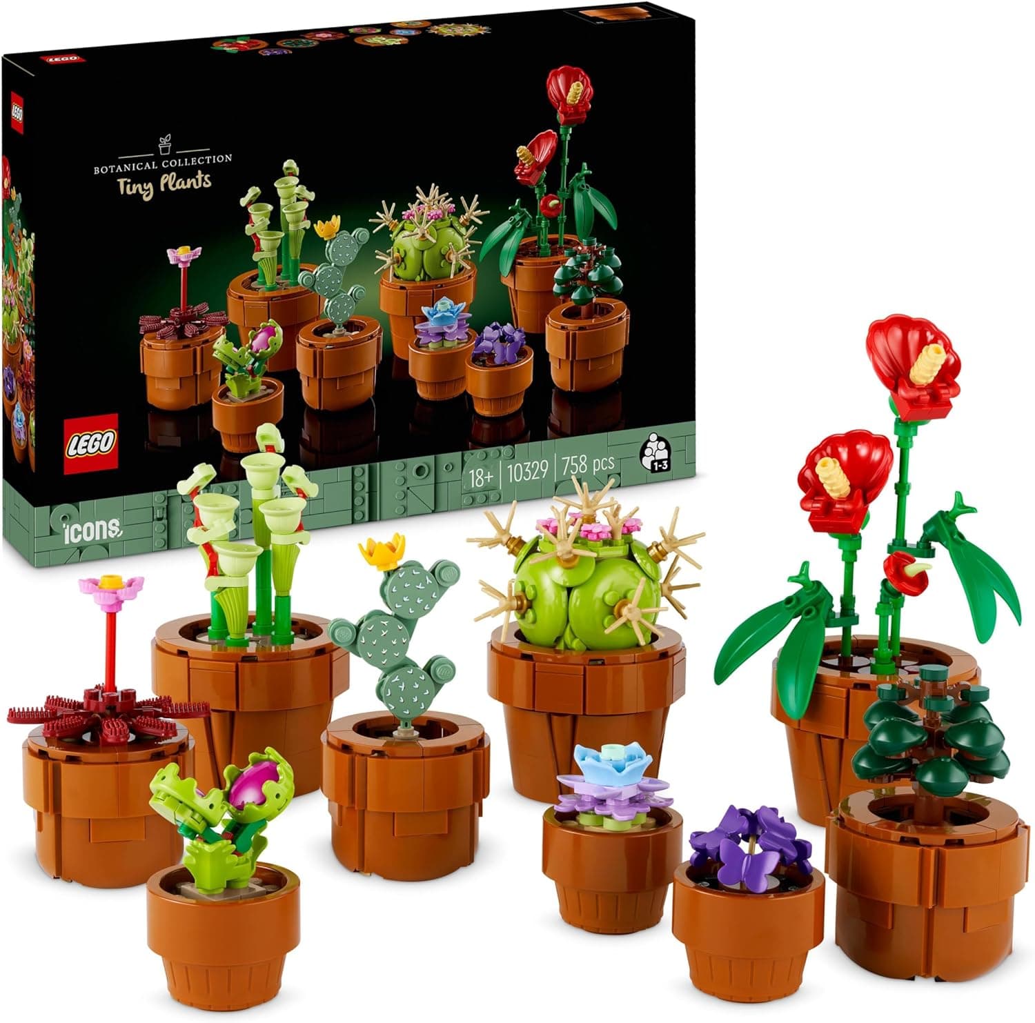 LEGO Plantas pequenas botânicas com 9 flores artificiais para construir em vaso de terracota, decoração de casa, presente de aniversário para mulher, homem, esposa ou marido 10329