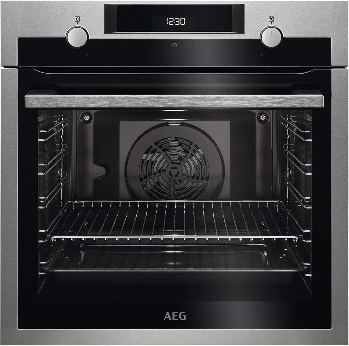 AEG BEE435111M Forno elétrico multifunções, integrável, limpeza AquaClean, 9 funções, cozimento múltiplo, display LCD tátil, ventilador XXL, capacidade de 72 l, nox, classe A+, fabricado na UE