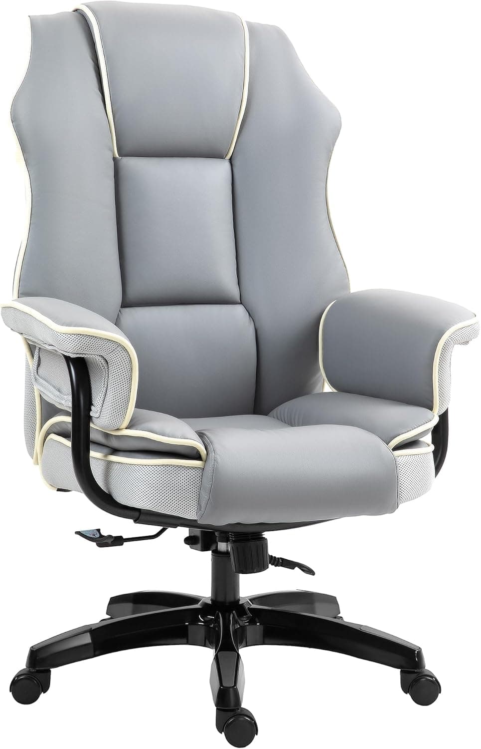 Cadeira de escritório Vinsetto, cadeira de secretária ergonómica com função reclinável, função giratória, cadeira de computador regulável em altura para escritório em casa, pele artificial, cinzento