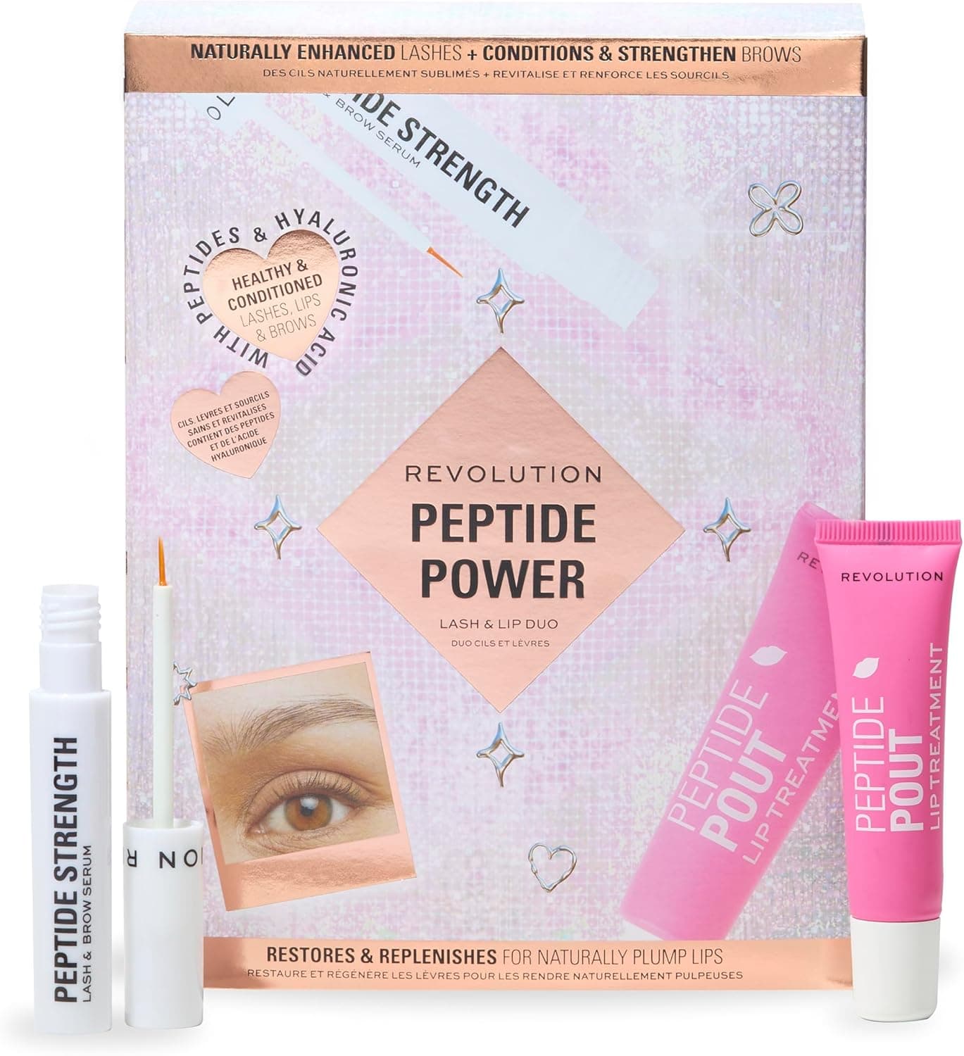 Revolution Beauty Peptide Power Set Lábios e pestanas, 2 peças para lábios hidratados, pestanas e sobrancelhas volumosas, vegan e livre de crueldade