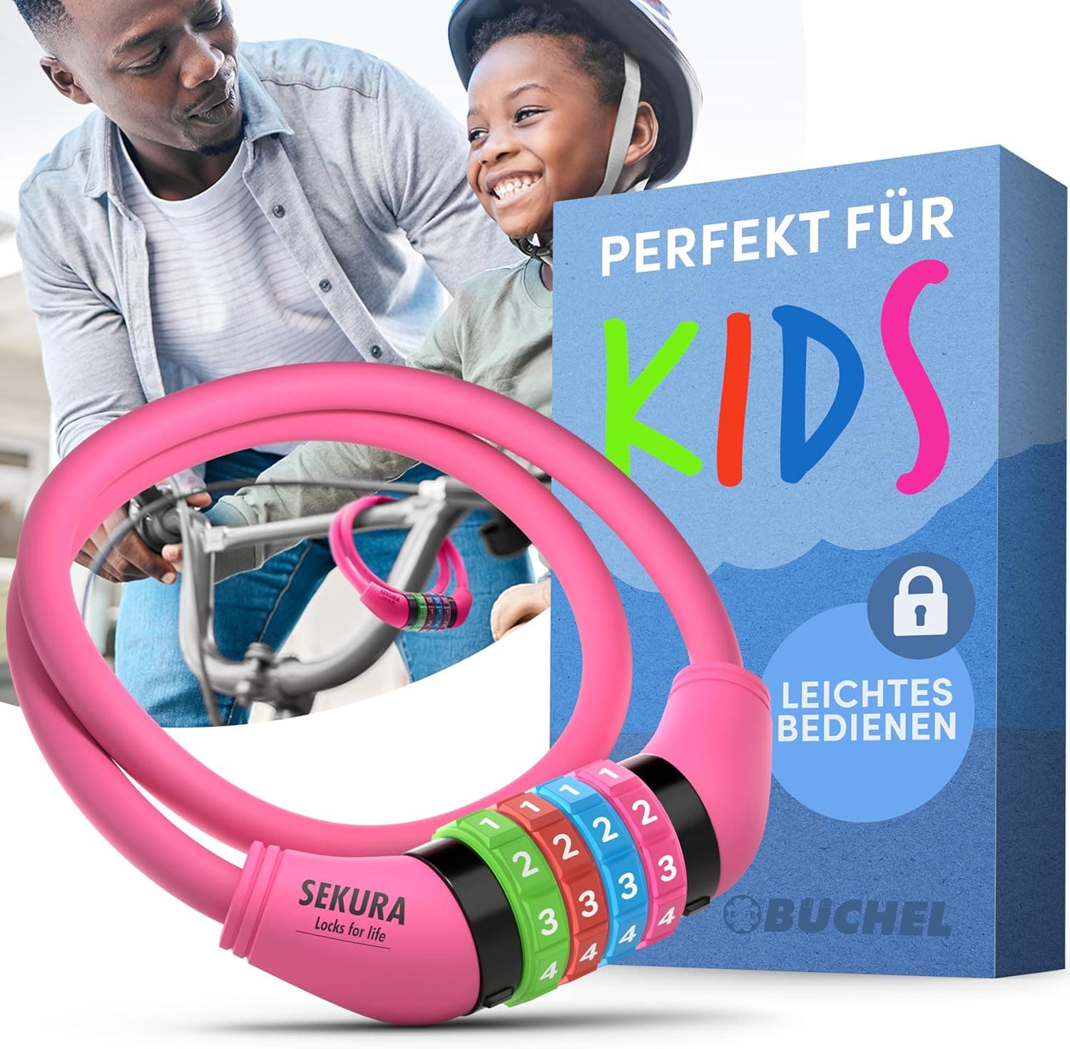 Büchel | Cadeado de combinação para bicicleta de criança 65 cm cor-de-rosa