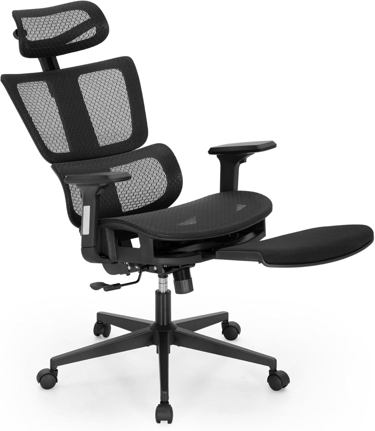ALPHA HOME Cadeira de escritório ergonómica com apoio para os pés retrátil, encosto alto, cadeira de administrador, cadeira de escritório em casa, ângulo de inclinação de 90 - 130 ° com apoio de braço