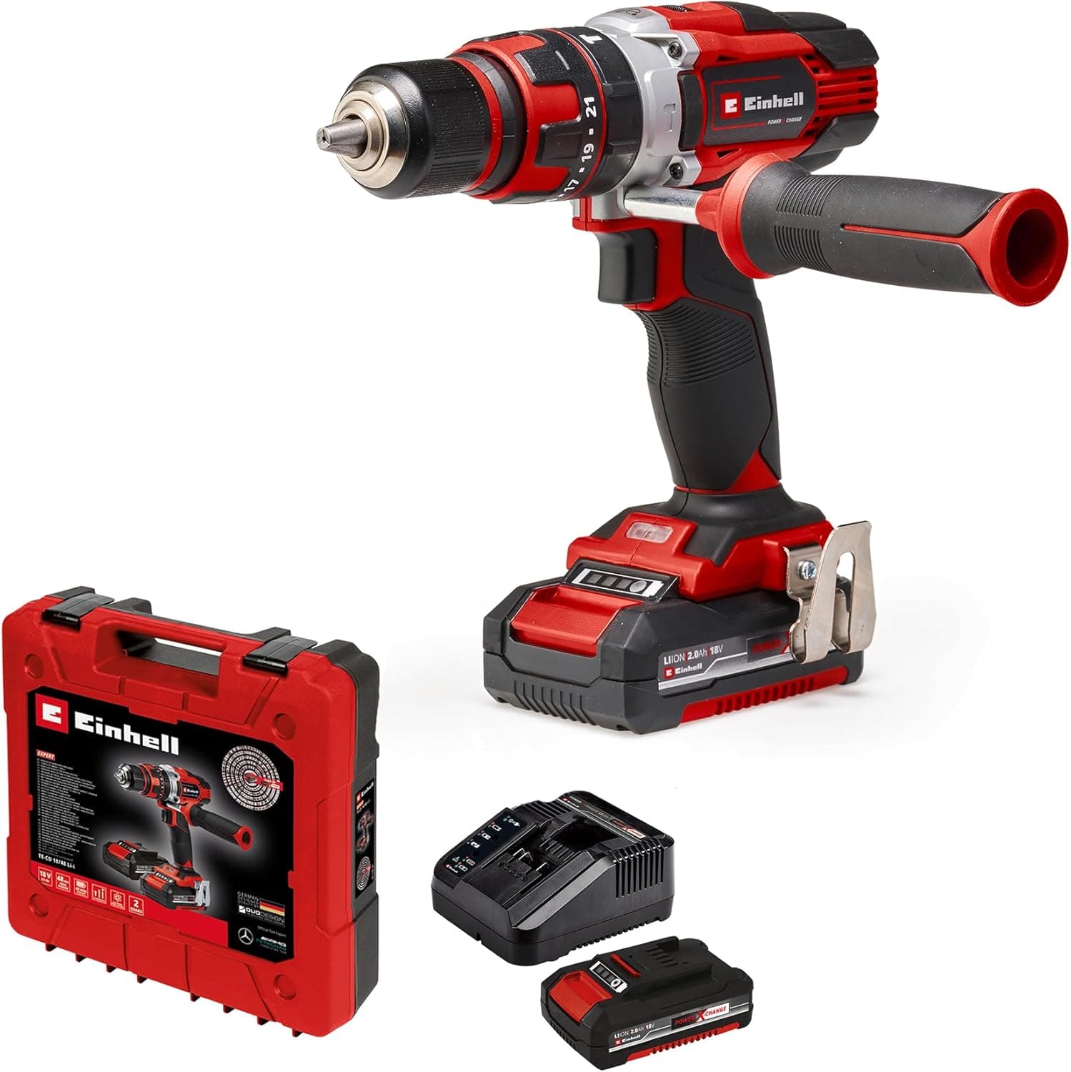 Einhell Berbequim Impacto Sem Fios TE-CD 18/48 Li-i (2x2,0 Ah) Power X-Change (incluí 2 baterias de 2,0 Ah PXC, carregador e mala)