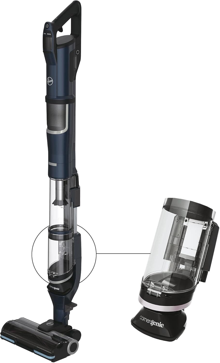 Hoover Aspirador vassoura sem cabo potente com Corner Genie™ para limpar todos os cantos, acessório para animais de estimação, escova anti-emaranhados, luzes LED, 2 baterias [HFX]