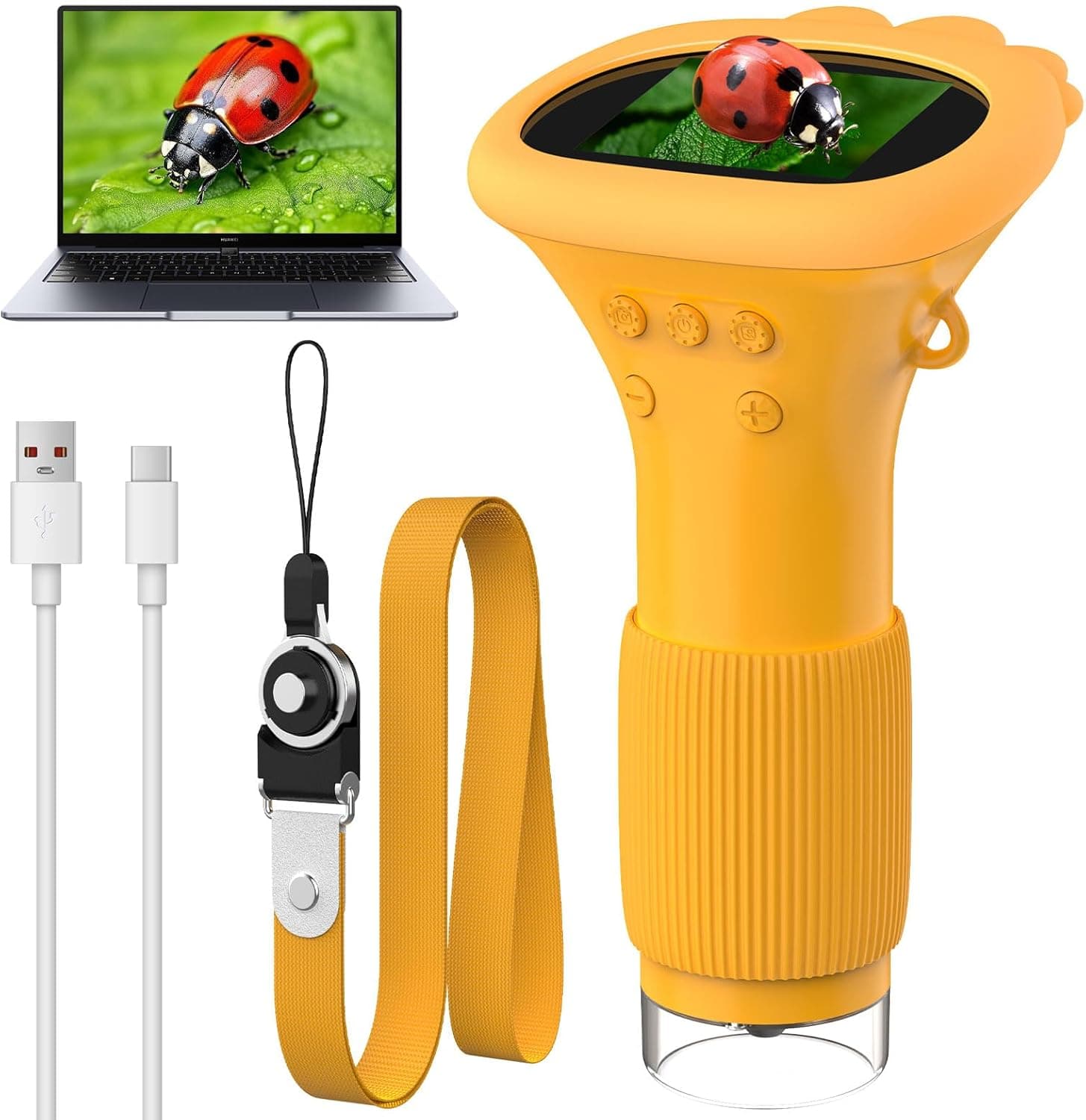 OUTACT 372 | Microscópio digital portátil com ecrã IPS 2.0, ampliação 50-1000X, 8 LEDs, função de foto e vídeo para crianças
