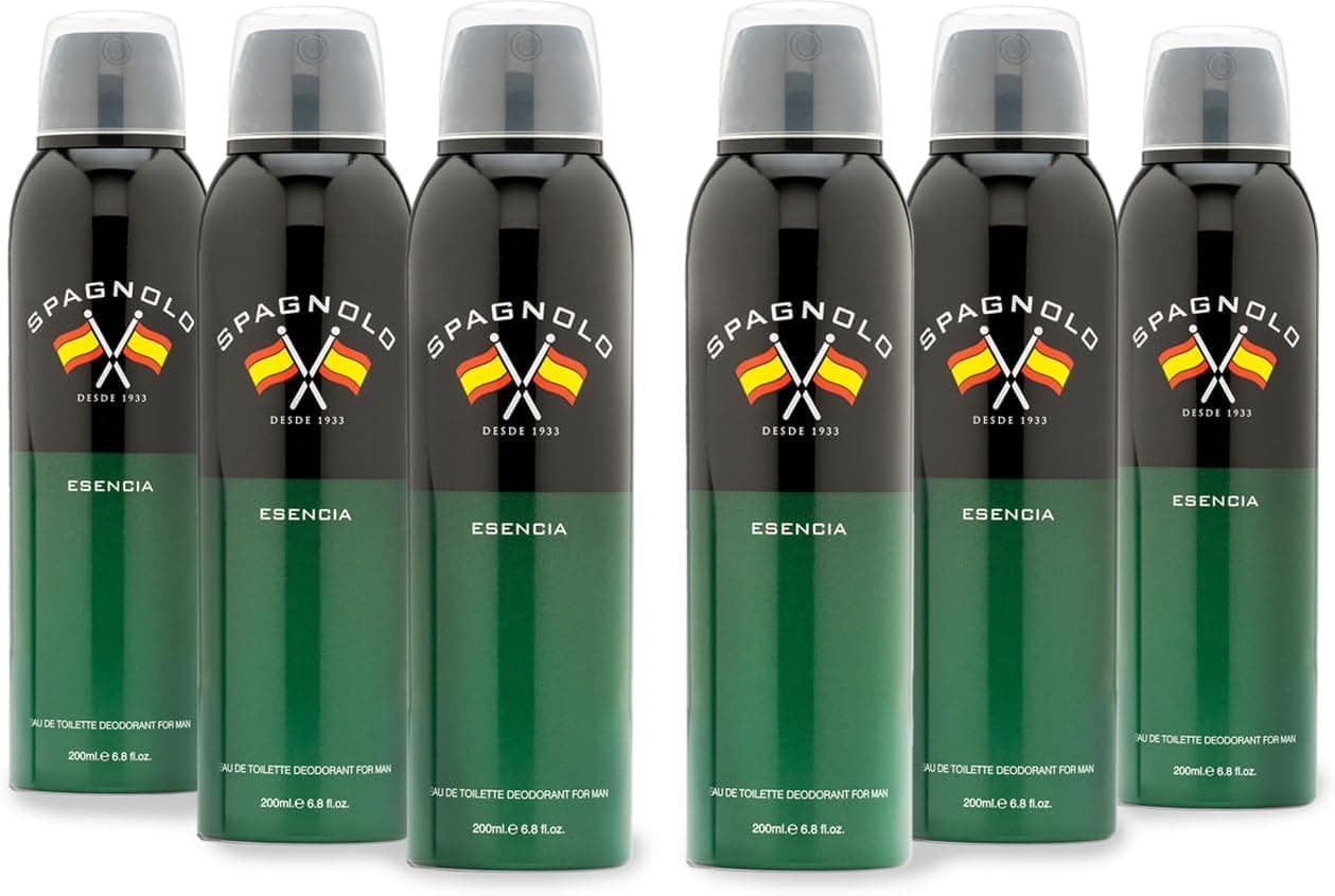 SPAGNOLO - Essência, desodorizante em spray para homem, pack de 6 x 200 ml, desodorizante para todos os tipos de pele, proteção de longa duração, desodorizante para homem, fragrância Fougère madeirada