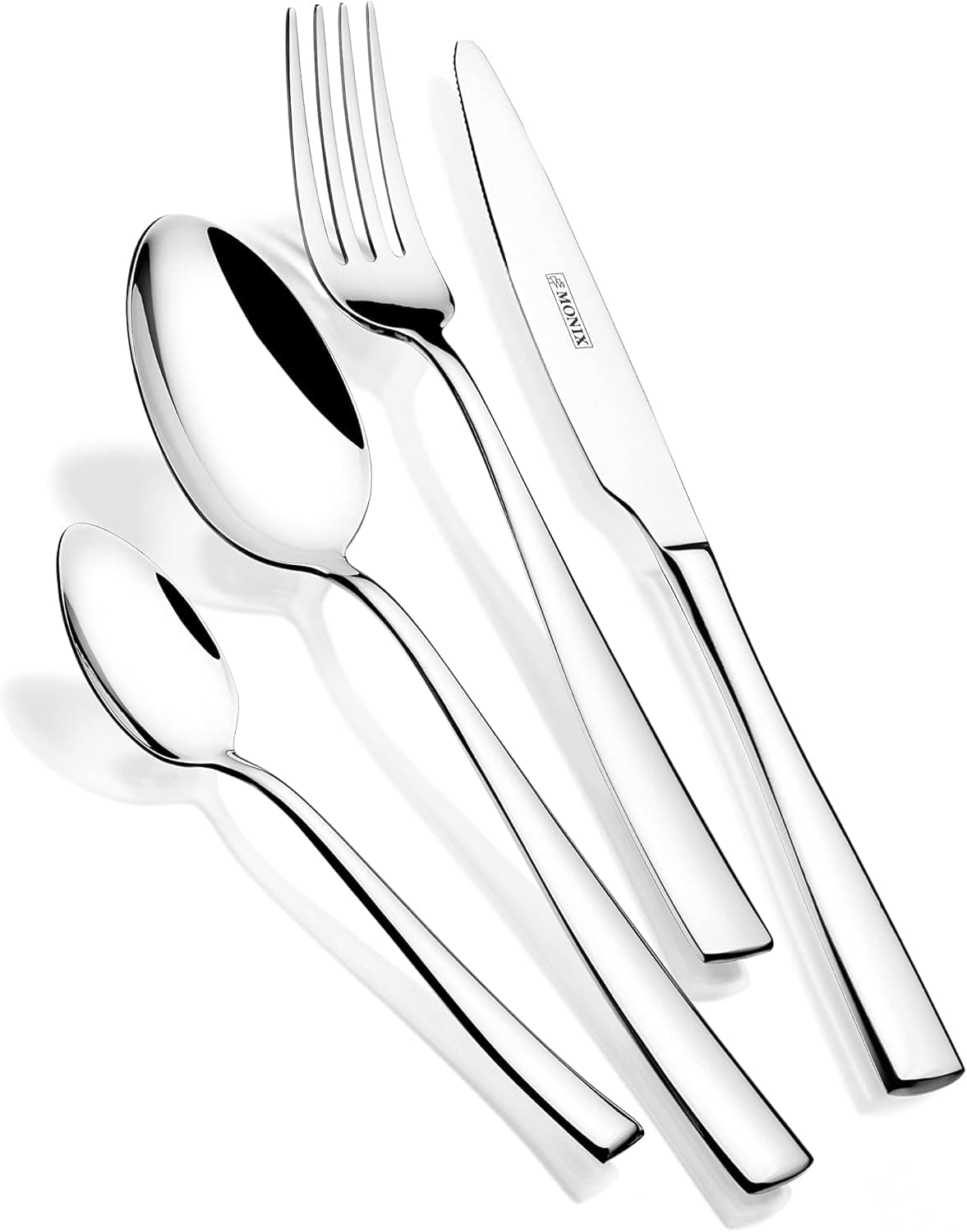 MONIX Conjunto de talheres Siena de 24 peças, feito de aço inoxidável, design moderno com acabamento polido, para 6 pessoas, espessura de 3 mm, lavável na máquina de lavar louça, cor prata