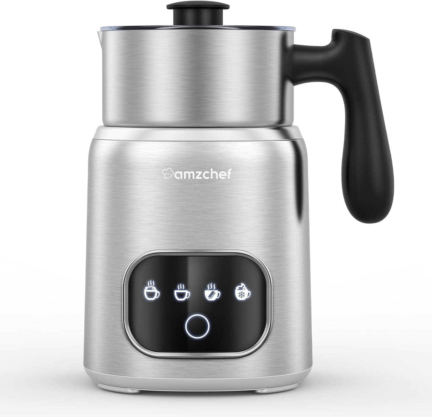 AMZCHEF Espumador de leite elétrico 4 em 1, 400 ml aquecedor de leite com ecrã tátil LED, aquecedor de leite por indução 3D, também aquece chocolate e leite para lattes, cappuccino e mocha