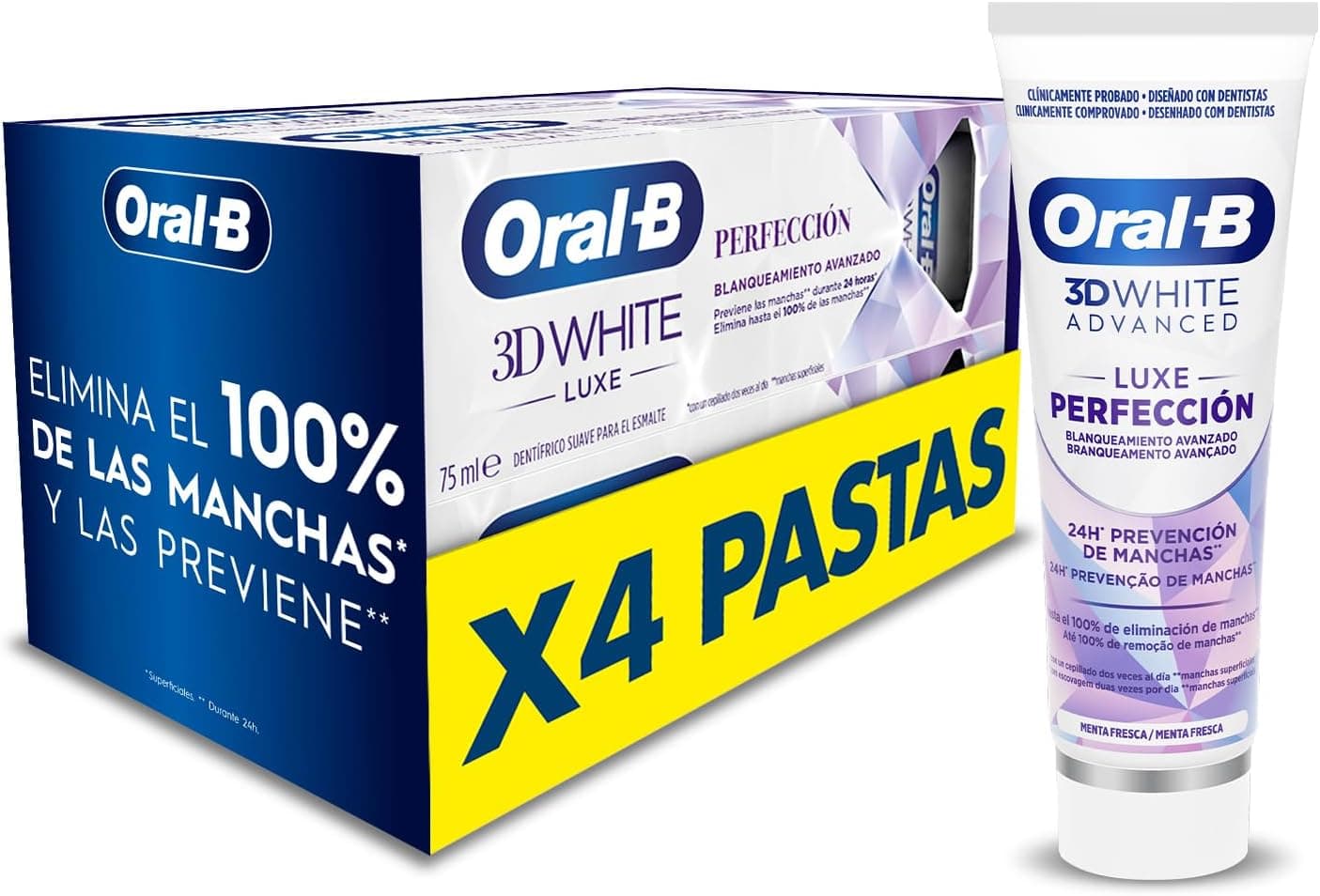 Oral-B 3D White Advanced Luxe Perfection | Pasta de dentes branqueadora avançada, 4 tubos de 75 ml