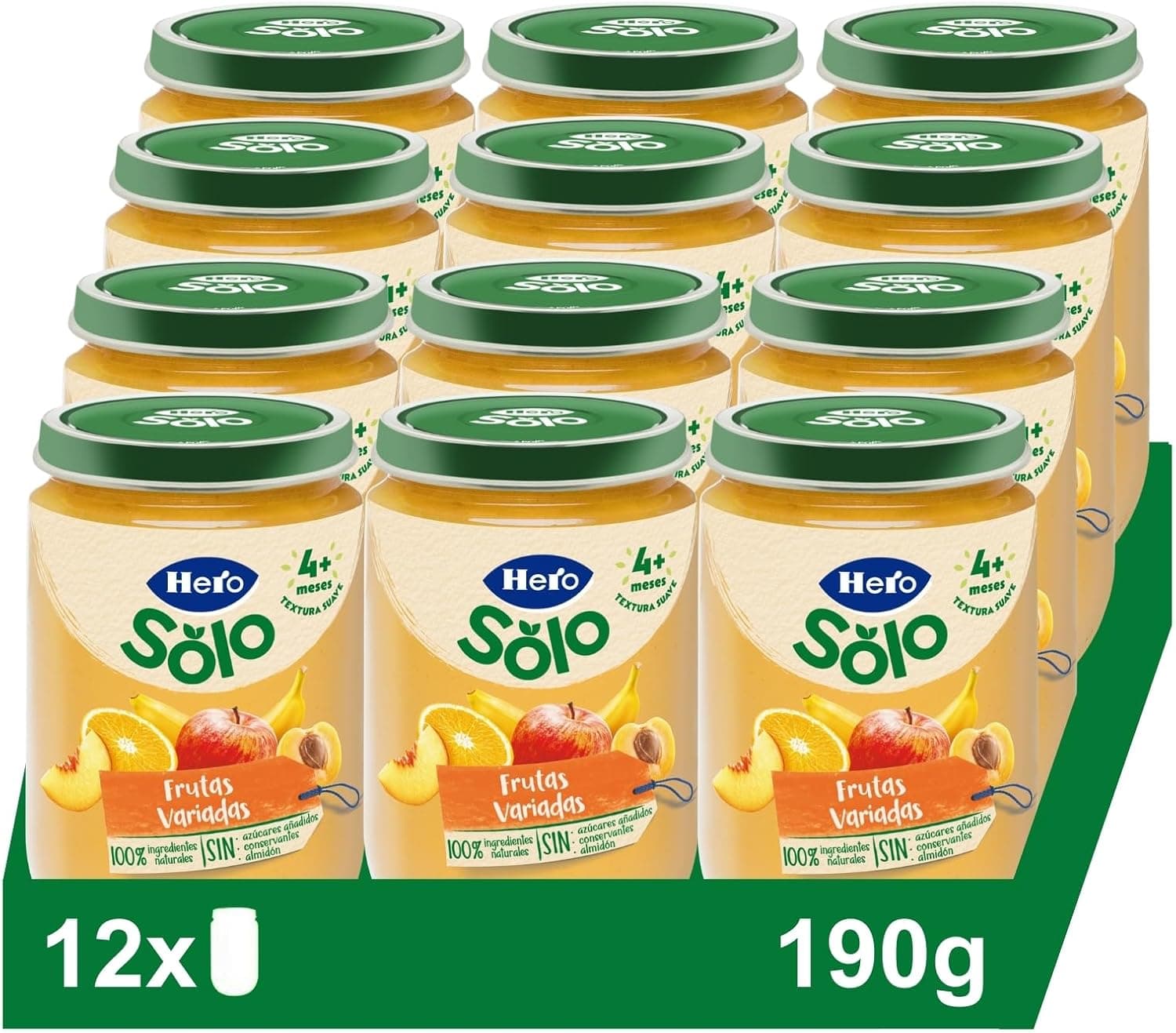Hero Baby Tarrinho infantil - bolos de frutas variadas, sem óleo de palma, sem adição de sal, bebé a partir de 4 meses, ingredientes 100% naturais, pack de 12 x 190 g