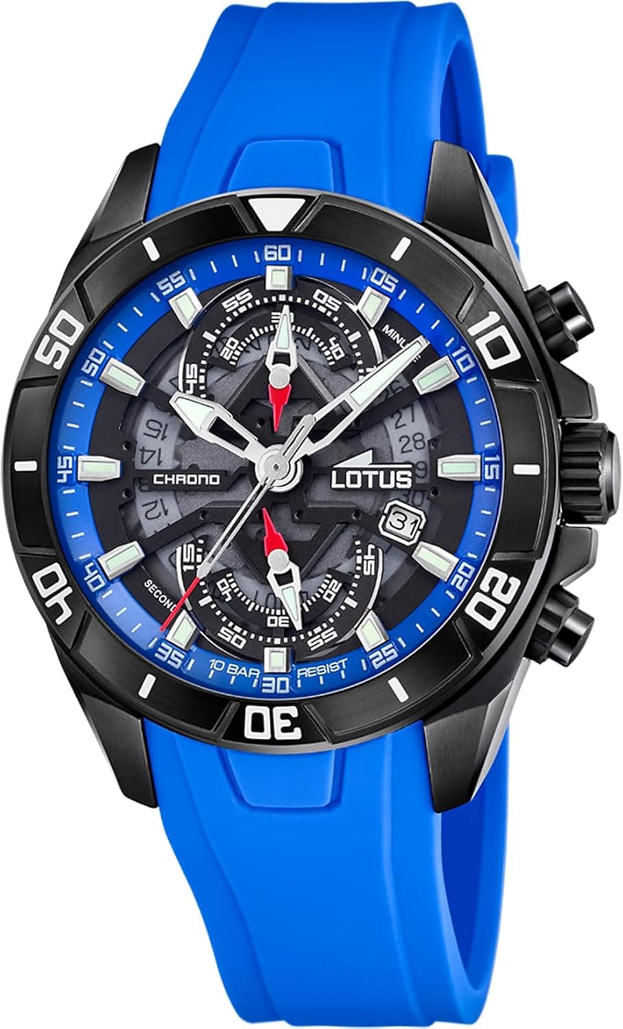 Lotus Relógio homem 18945/2 Vortex caixa de aço inoxidável 316 l preto correia de borracha azul