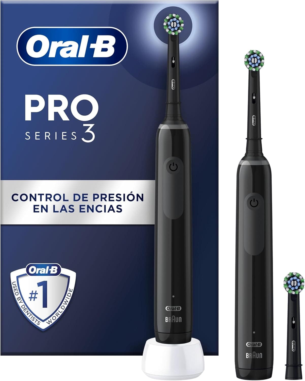 Oral-B Pro 3 3900N Escovas de dentes elétricas (pacote de 2) com cabo recarregável e 1 cabeça de substituição, desenhado por Braun, presentes originais - preto