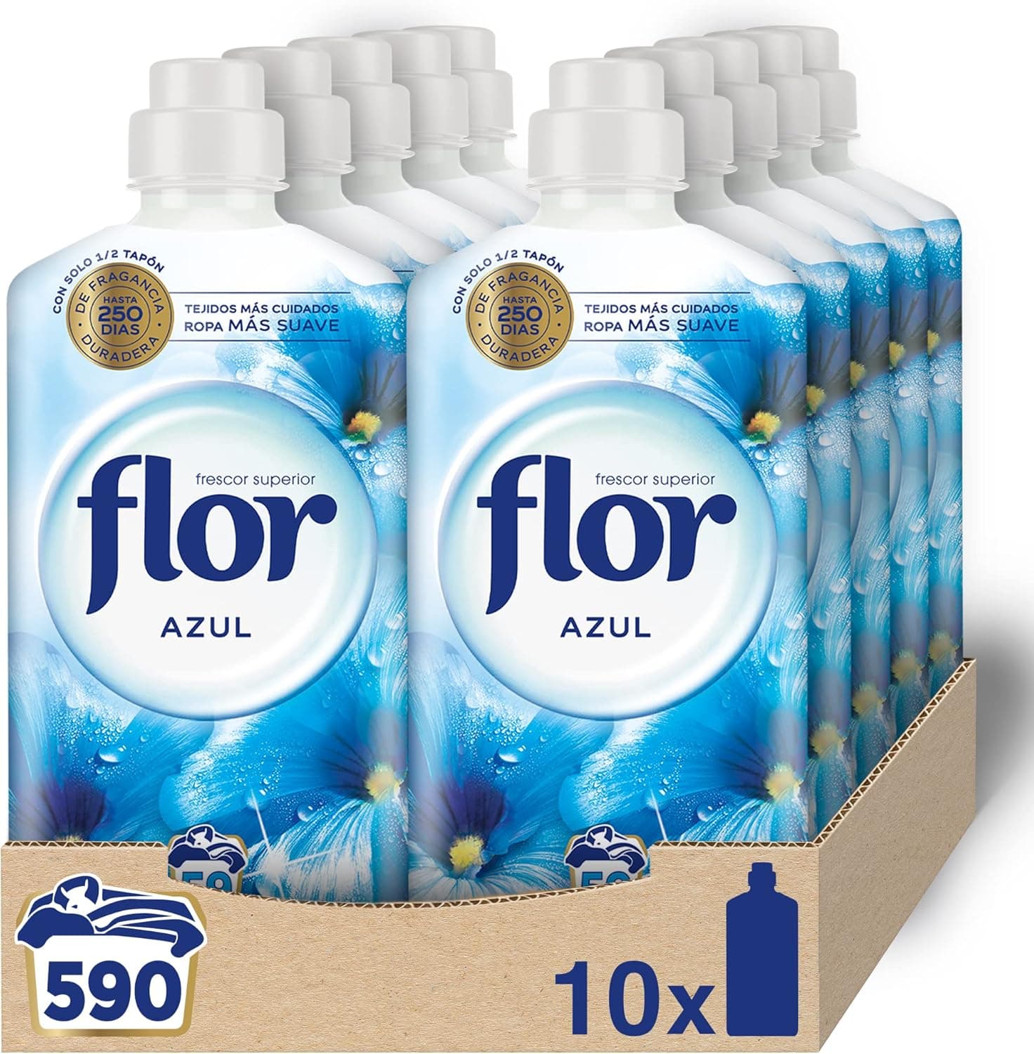 Flor - Suavizante para roupas concentradas, aroma azul - pacote de 10, até 590 doses
