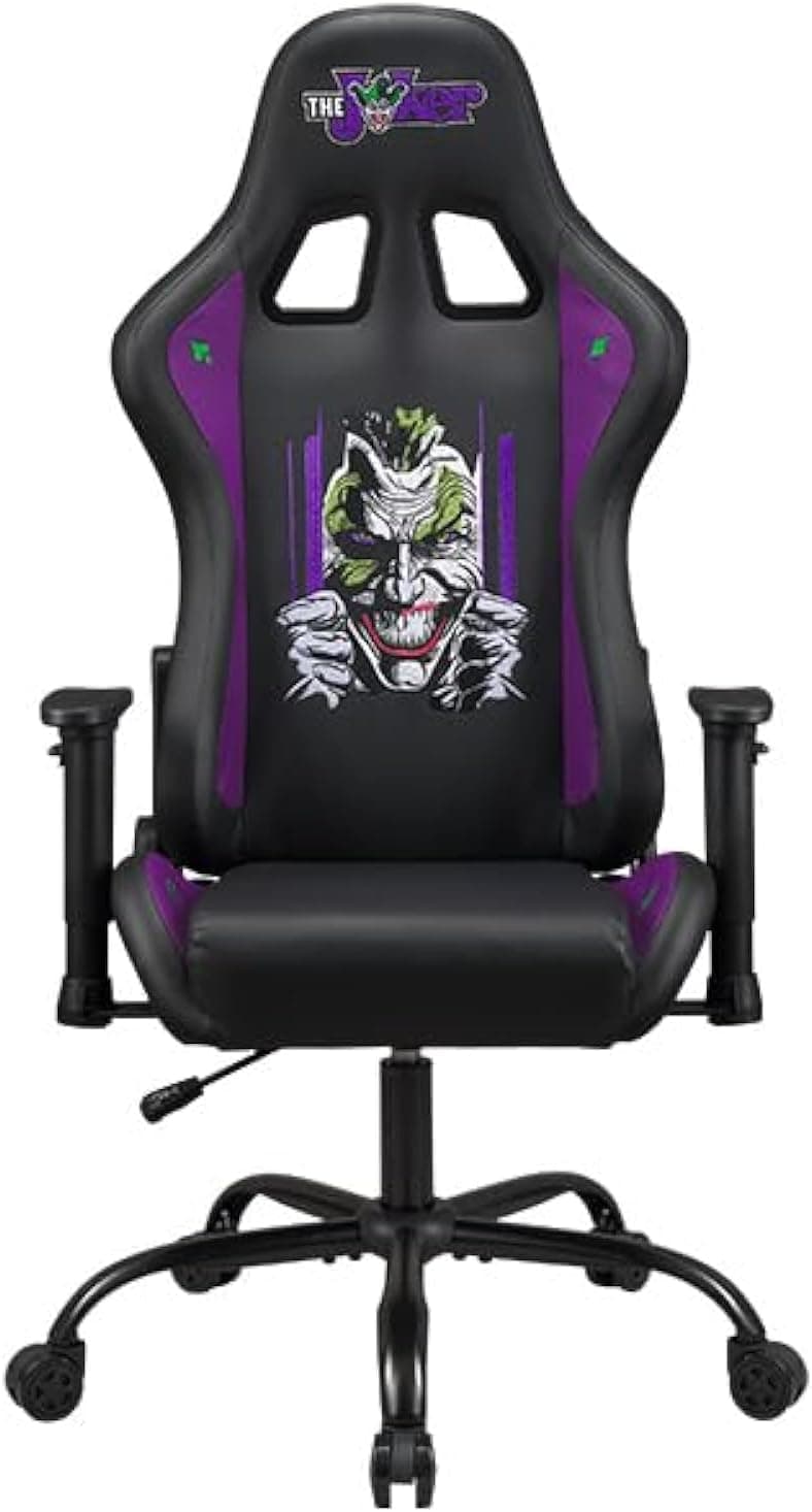 Subsonic Joker, cadeira de jogo ou escritório, cadeira gaming para adultos, assento confortável, apoio de cabeça integrado, apoios de braços e altura reguláveis, encosto ergonómico, preto