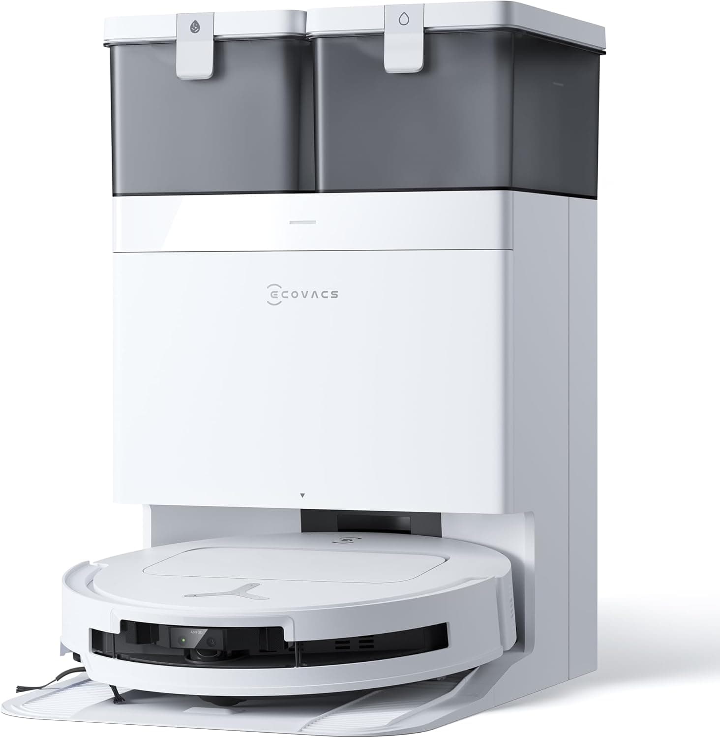 ECOVACS DEEBOT T50 Omni Robot aspirador e mopa, 15.000 Pa, escova lateral extensível, ZeroTangle 2.0, estação Omni tudo em um, esfregona com água quente a 75 °C ultrafino de 81 mm, branco