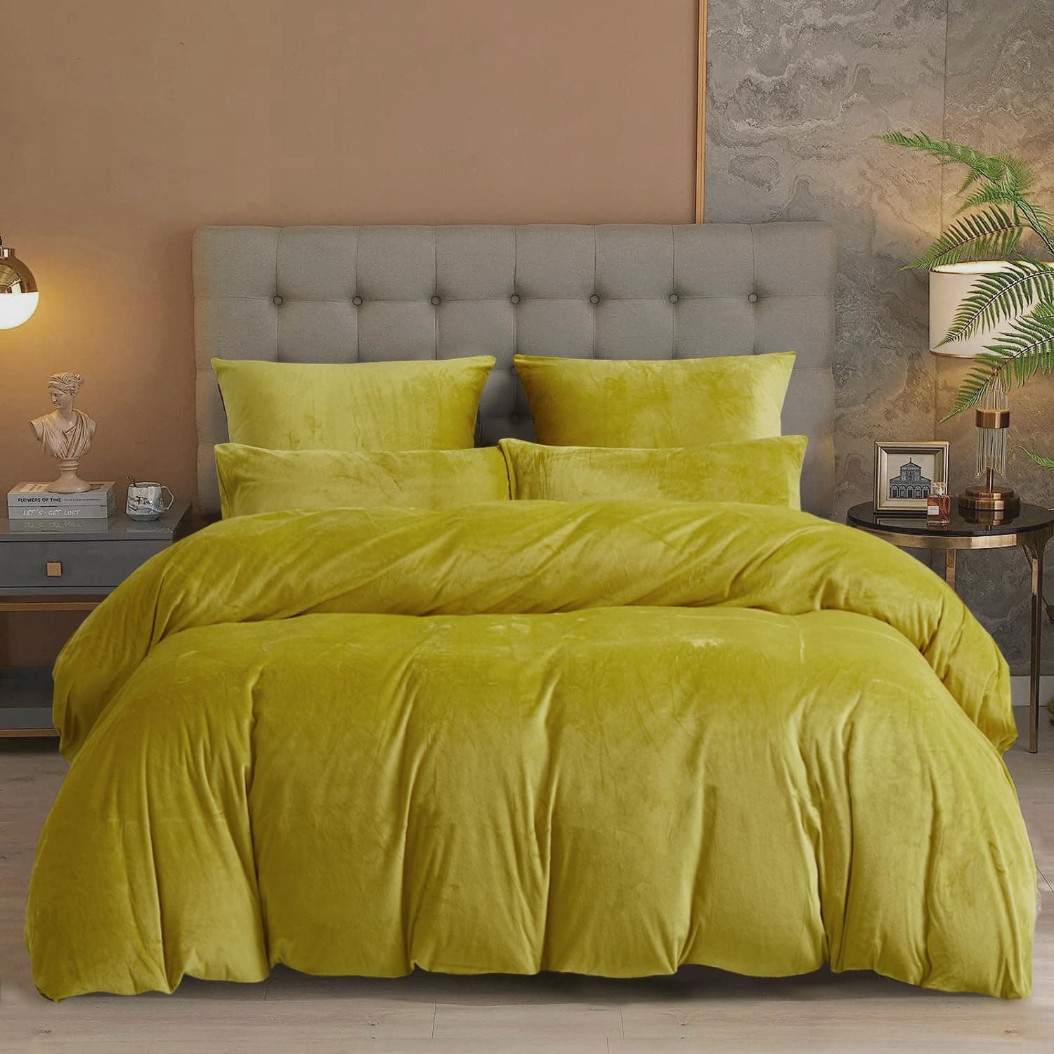 Damier Roupa de cama quente de inverno de 200 x 200 cm, cor dourada, caxemira, conjunto de roupa de cama de 3 peças, 1 capa de edredão de 200 x 200 cm, com fecho de correr e 2 fronhas de 80 x 80 cm