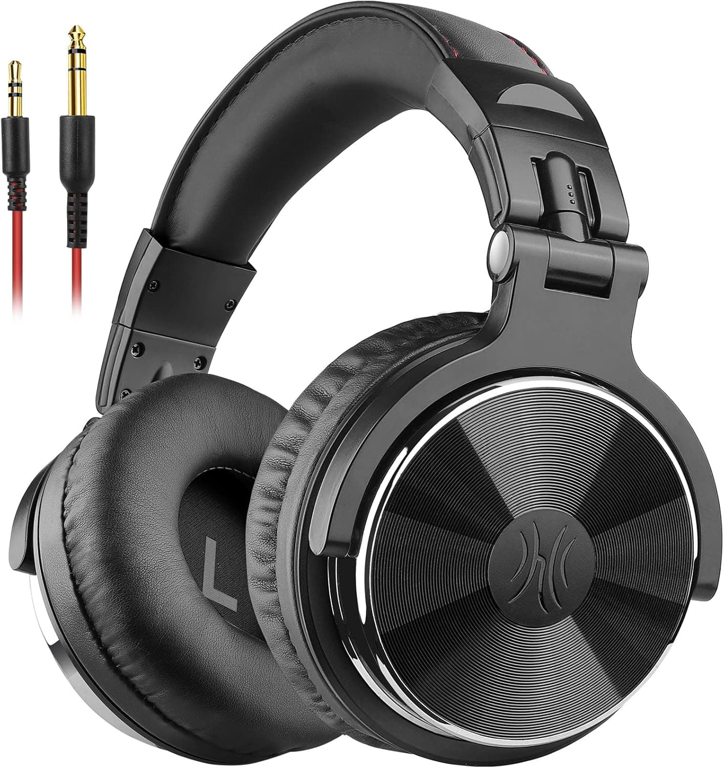 OneOdio Auriculares de DJ, auriculares de estúdio, Over In-Ear Headset com microfone, adaptador sem fecho, auriculares de 6,3 mm e 3,5 mm, armação giratória a 90° e 50 mm por unidade, protetores de orelhas em pele