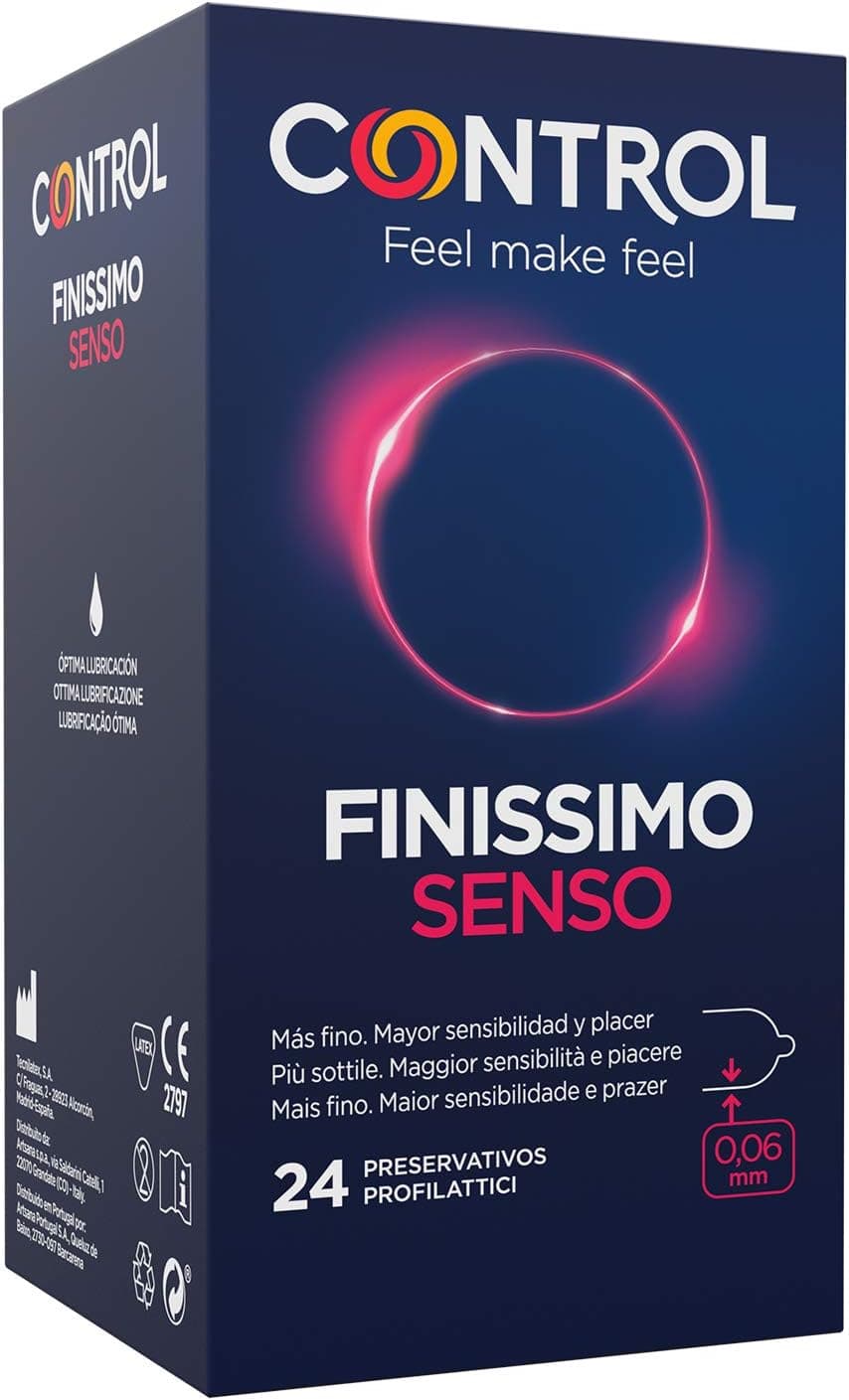 Control Preservativos finissimo senso. Caixa de 24 preservativos mais fina, maior sensibilidade, lubrificados, sexo seguro. Desfrute de uns reservativos com ajuste perfeito para um relacionamento