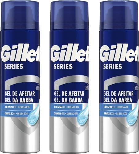 Gillette Série gel de barbear hidratante com manteiga de cacau para máquina de barbear para homem, 200 ml x 3