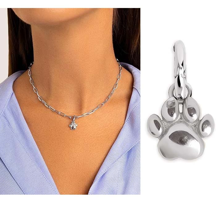 SINGULARU - Charm Simple Paw - Pingente para corrente em prata de lei 925 com acabamento em casa de banho em ouro de 18 Kt ou ródio 