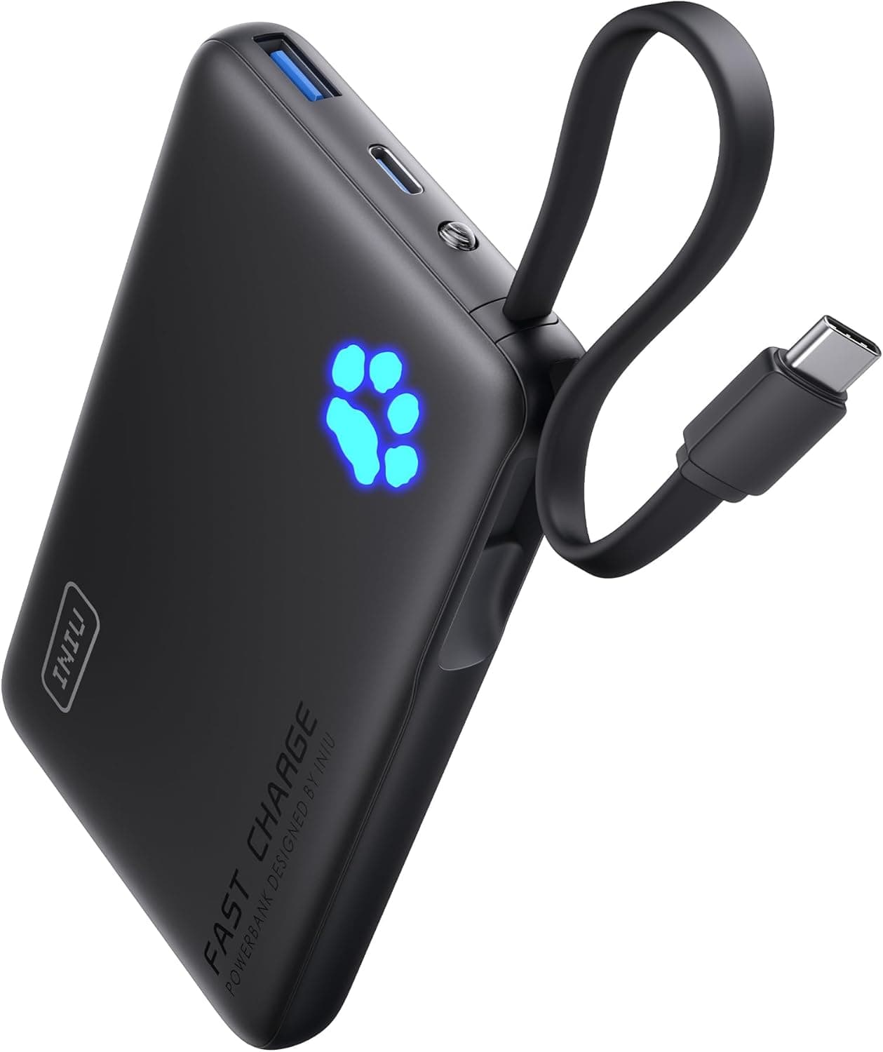 INIU Power Bank, Slimmest PD 20 W 10000 mAh bateria externa com cabo USB-C integrado, USB C In&out PD3.0 QC4.0 carregamento rápido 