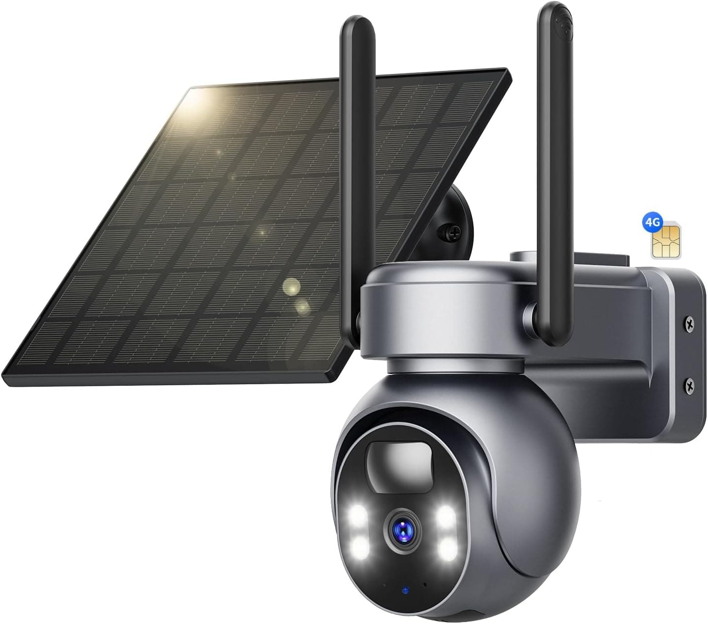 SEHMUA 4G LTE Câmara de vigilância exterior com painel solar e cartão SIM, 2K HD visão 360° com bateria PTZ, visão noturna colorida e detecção PIR humana, impermeável IP66