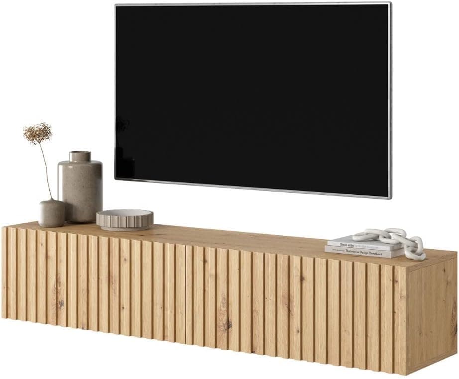 Selsey Telire - Armário de TV suspenso - carvalho artesão com frente de chamas, 140 cm