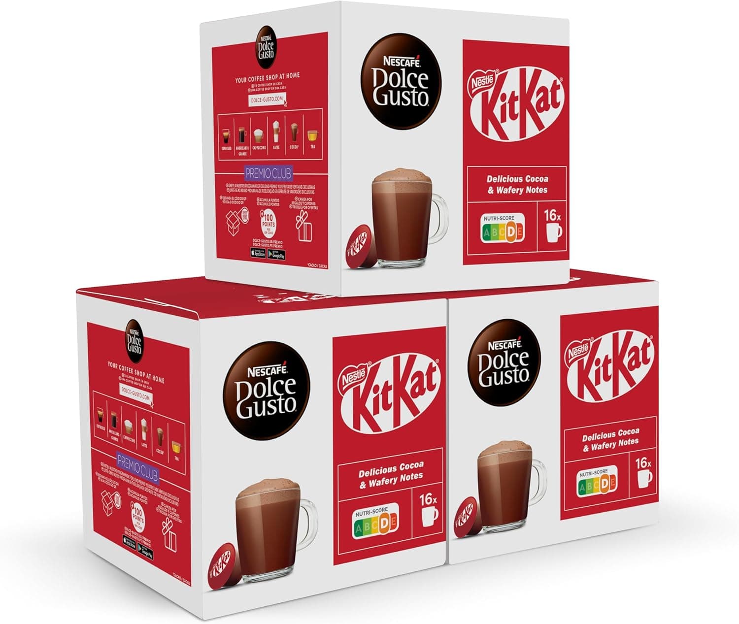 NESCAFÉ Dolce Gusto Kitkat, bebida de chocolate, 3 embalagens de 16 cápsulas, total 48 cápsulas