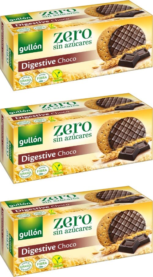Gullón Bolacha Digestive chocolate, zero sem açúcares, caixa 270 g x 3