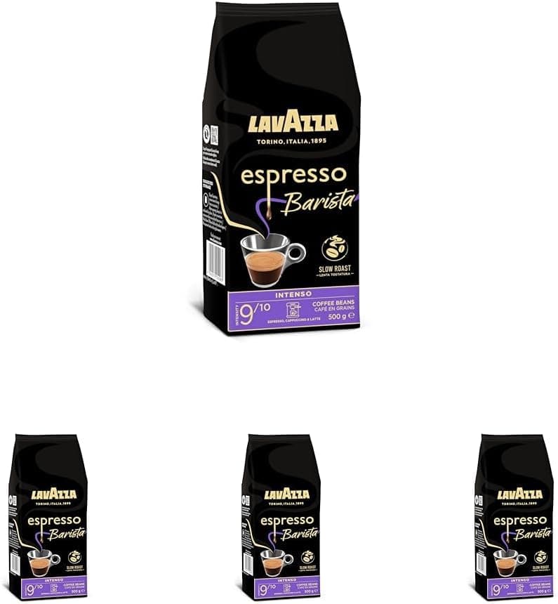 Lavazza, Espresso barista intenso, café em grão natural torrado, ideal para máquina de café expresso ou super automática, com notas aromáticas de cacau e madeira, intensidade 9/10, torção média, 500 g