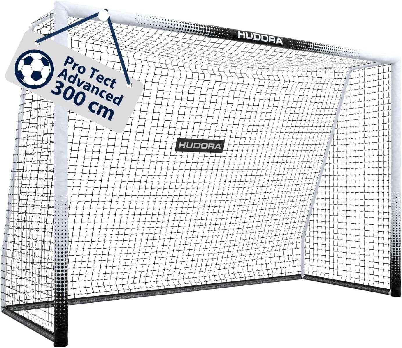 Hudora Pro Tect Advanced | Baliza de futebol para exterior resistente às intempéries com rede e parede de tiro