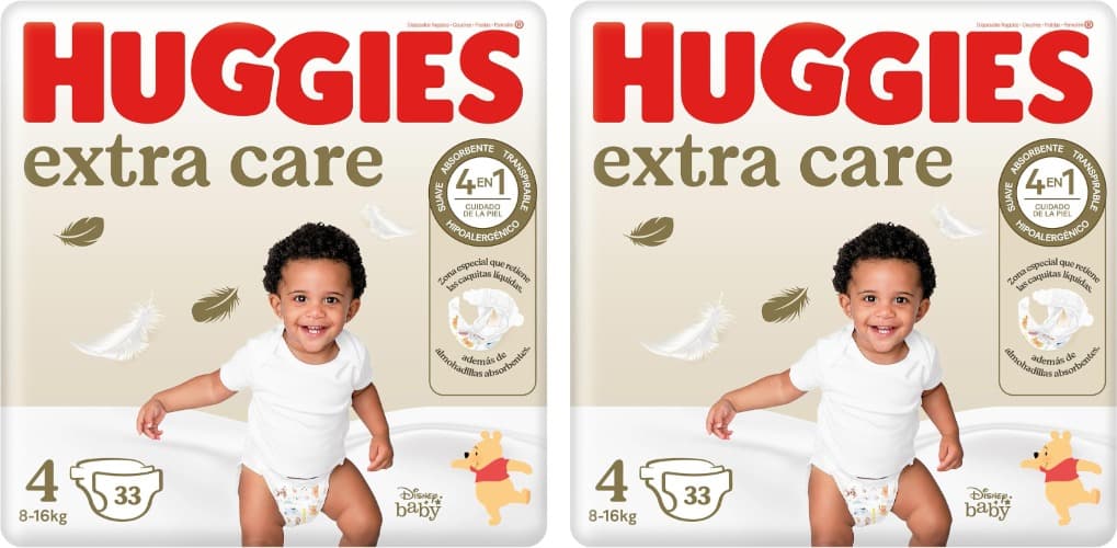 Huggies Extra Care | Fraldas descartáveis tamanho 4 para bebés com 8-16 kg pack de 33 unidades x 2