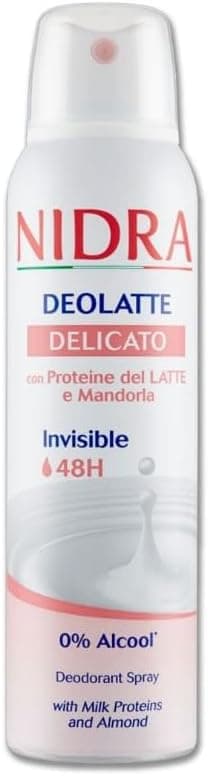 NIDRA | Desodorante em spray delicado, com proteínas do leite e leite de amêndoa, dermatologicamente testado, Made in Italy, 150 ml