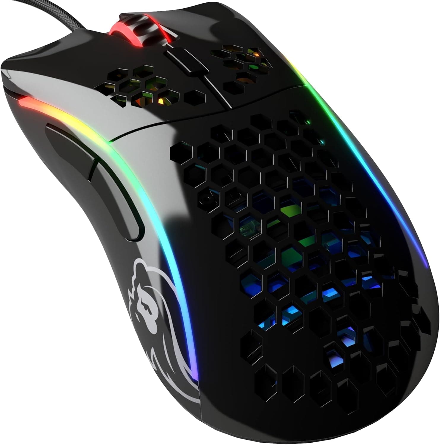 Glorious Gaming Model D - (pequeno) rato gaming com cabo - 61 g super leve, design colmeia, RGB, ergonómico, sensor Pixart 3360, interruptores de Omron, deslizadores de PTFE, 6 botões - preto