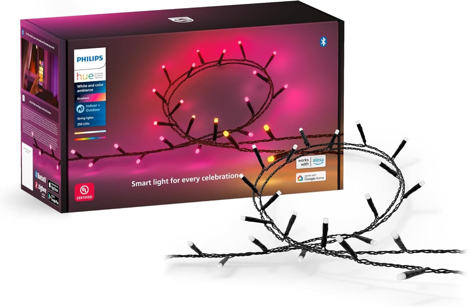 Philips Hue Festavia | Fita de 250 micro LEDs RGB de 20 m à prova de água compatível com assistentes de voz