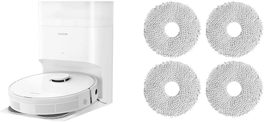 dreame Robot aspirador e esvaziamento automático L10s Plus, sucção 7000 Pa & panos de esfregona de substituição × 2 pares para L10s Ultra, L10 Ultra, L10 Prime, L20 Ultra