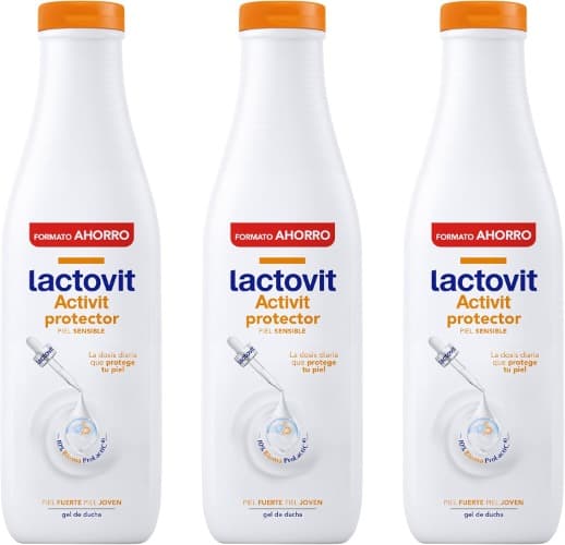 Lactovit - Gel de duche protetor Activit, cuida do microbioma, hidrata, neutro e protege, pele forte e jovem, textura cremosa, com proteção de cálcio e lactobacillus F, para peles sensíveis, 750 ml x 3