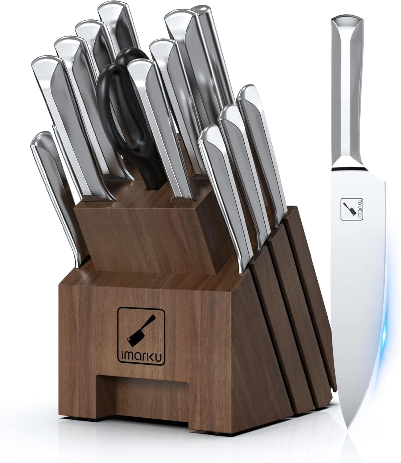 Conjunto de facas, imarku Conjunto de facas premium de 16 peças para cozinha com bloco, conjunto de facas de cozinha japonesas de aço inoxidável, adequado para máquina de lavar louças (castanho)