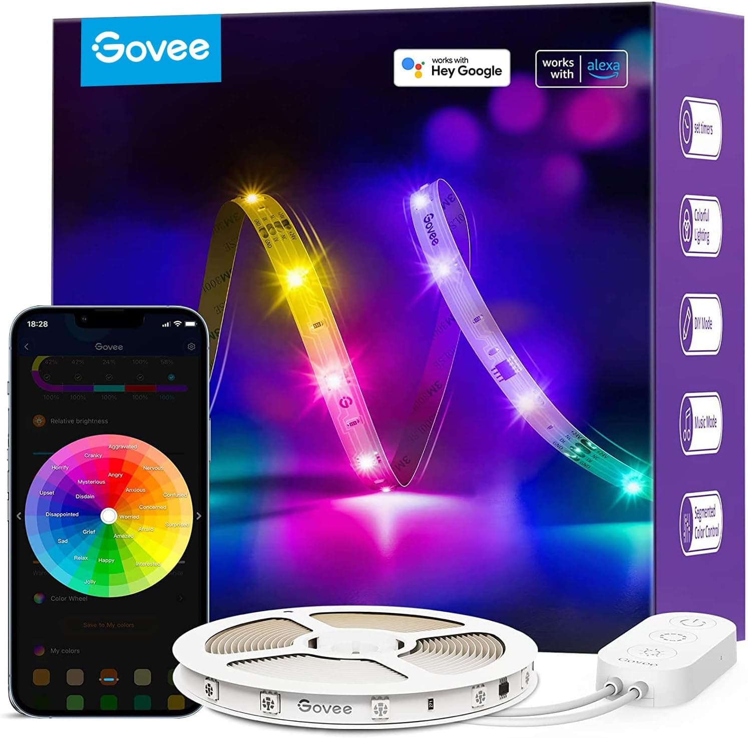 Govee Tiras LED WiFi 5 m, luzes LED RGBIC com controlo por Alexa, Google Assistant e App, modo de música inteligente e cena de arco-íris para quarto de jogos, festa, quarto