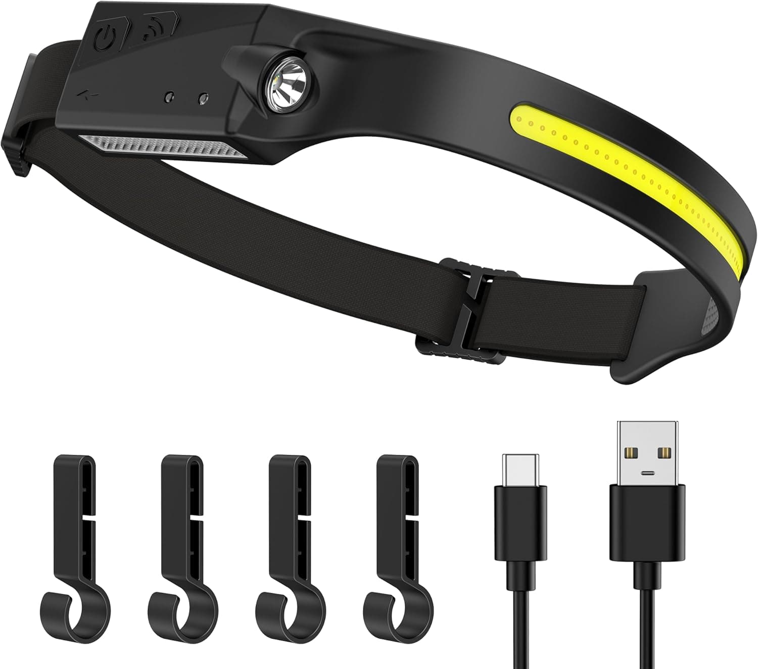 Ambienden Linterna Frontal LED | Lanterna de cabeça recarregável USB-C com 4 modos de luz, 350 lúmenes e sensor de movimento