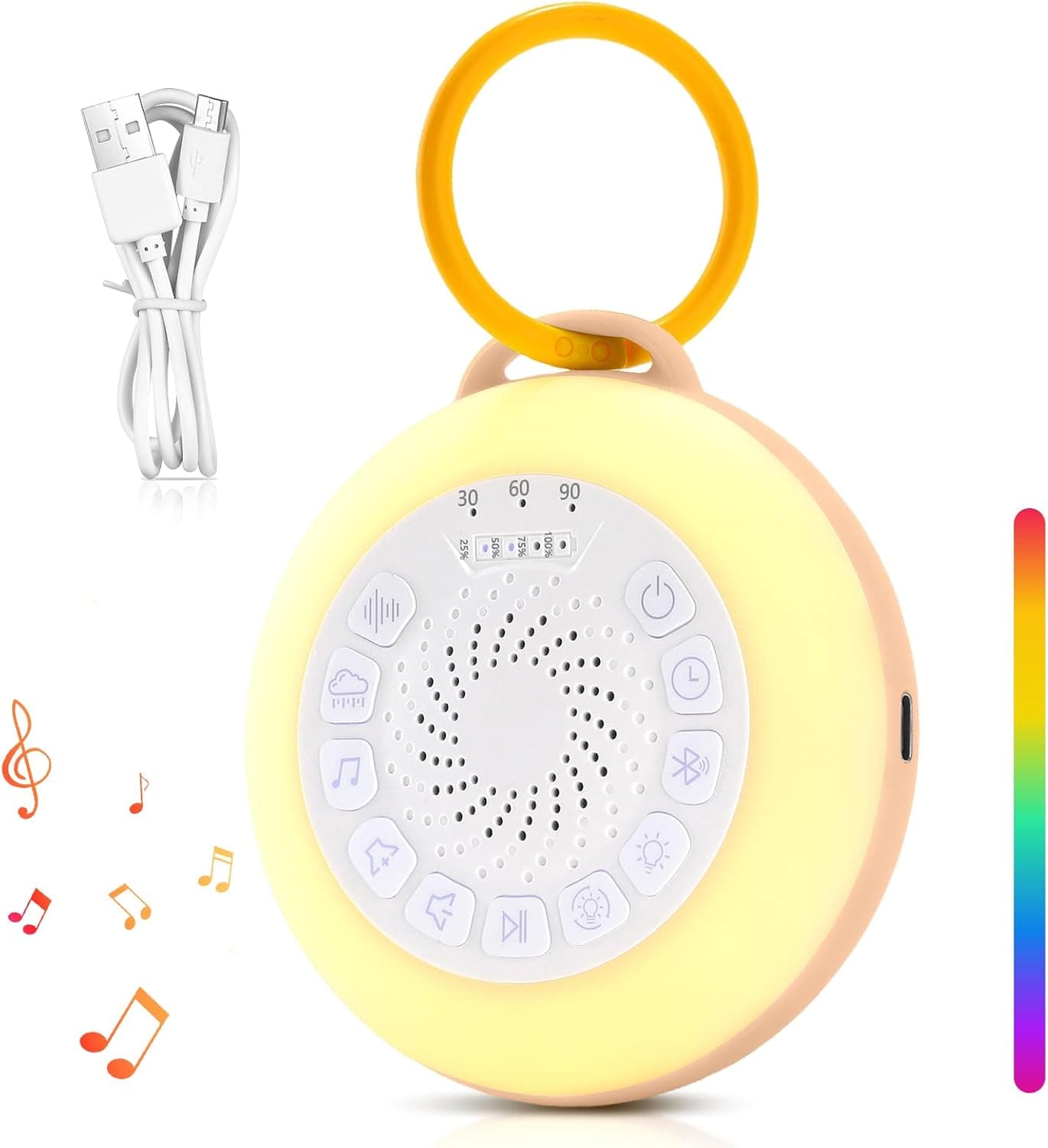 tlidfgeo White Noise Machine Baby, portátil para adormecer o bebé, ruído branco com função Bluetooth, máquina de ruído para bebé com 31 ruído branco, 7 luzes coloridas, recarregável