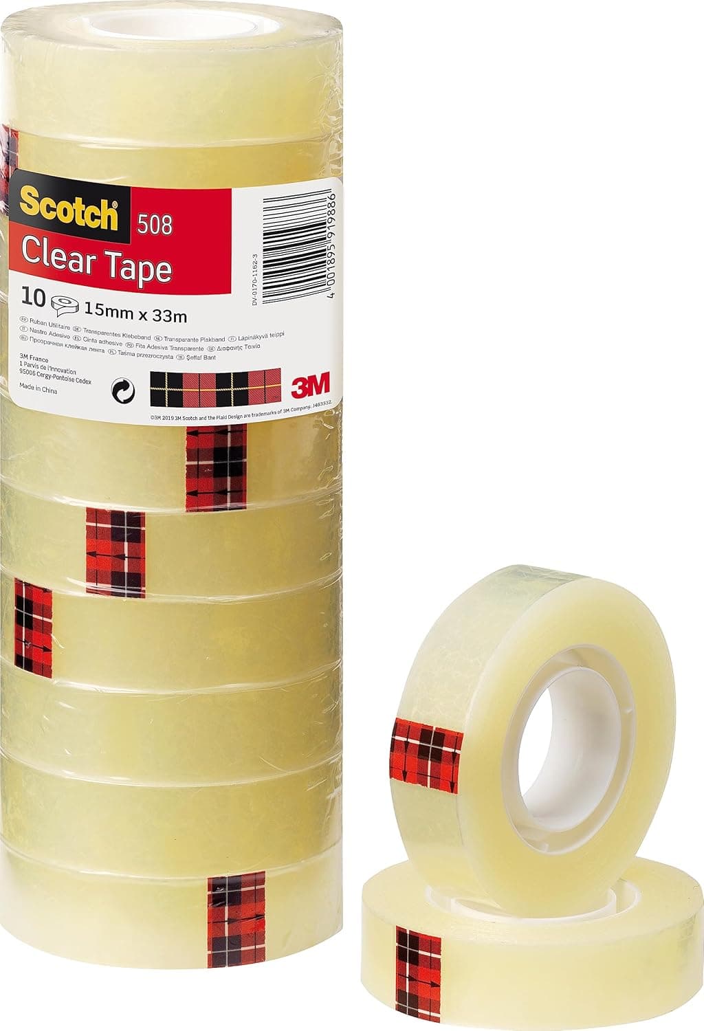 Fita adesiva transparente Scotch - 10 rolos - 15 mm x 33 m - Fita adesiva de uso geral para escola, casa e escritório