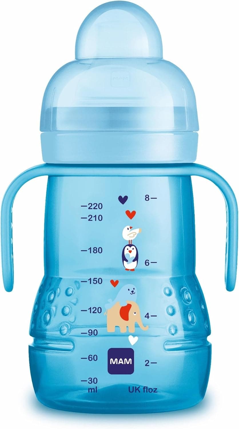 MAM 2-in-1 | Garrafa e copo de transição para bebé 220 ml com tetina e bico em silicone anti-fuga e pegas