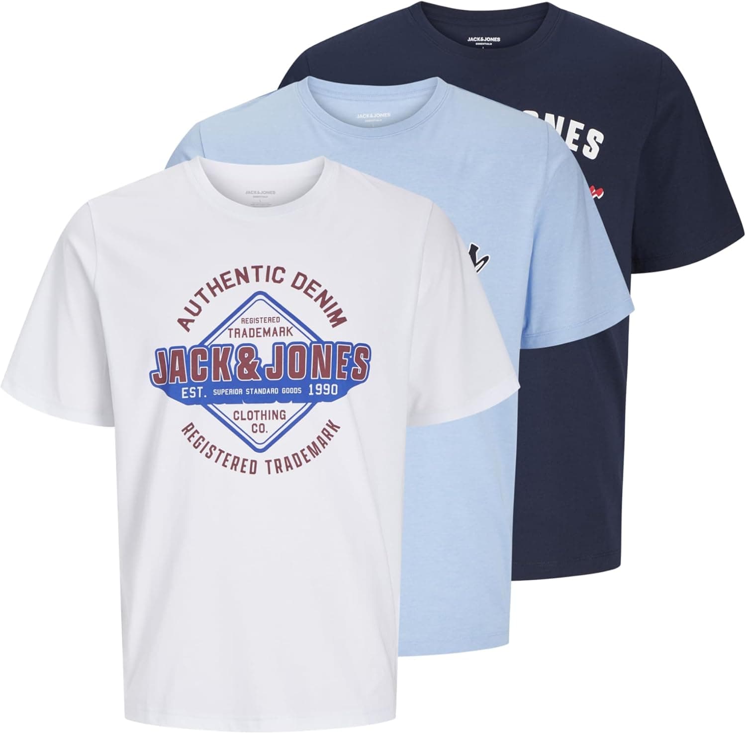 JACK & JONES Jjelogo tee SS O-Neck 2 Col Ss25 3Pk MP (pacote de 3) para homem