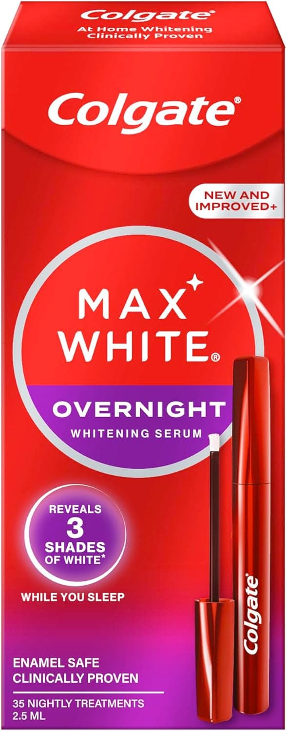 Colgate Max White Sérum Branqueador noturno (2,5 ml) | Branqueador de dentes em casa | revela 3 tons de branco enquanto dorme, novo e melhorado | seguro para esmalte