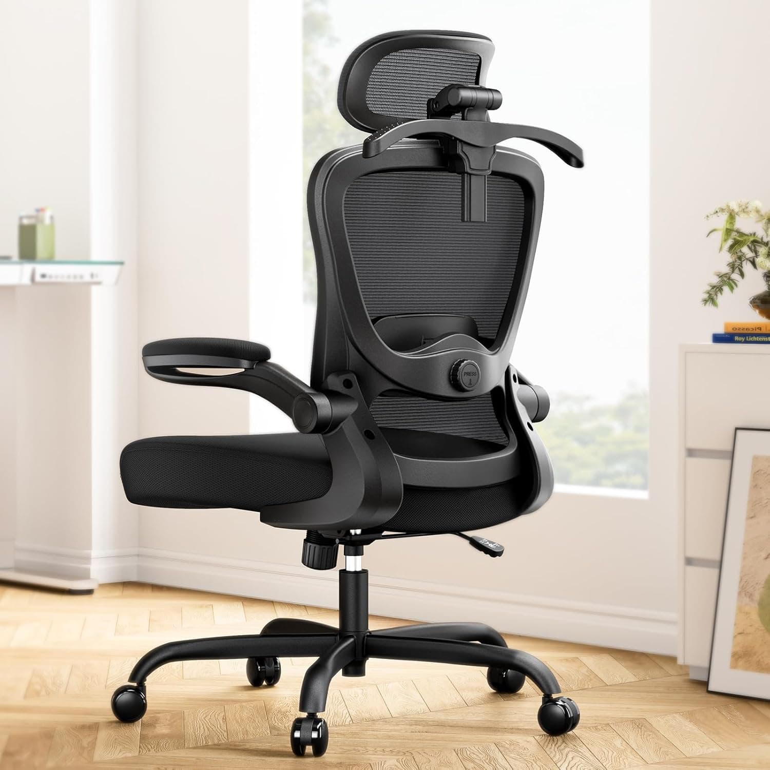 Marsail Ergonomic Office Chair | Cadeira de escritório ergonómica com apoio de cabeça e lombar 3D, braços rebatíveis e ajuste de inclinação